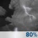 Sunday Night: Showers and thunderstorms. Mostly cloudy, with a low around 61. Chance of precipitation is 80%. Sunday Night: Showers And Thunderstorms